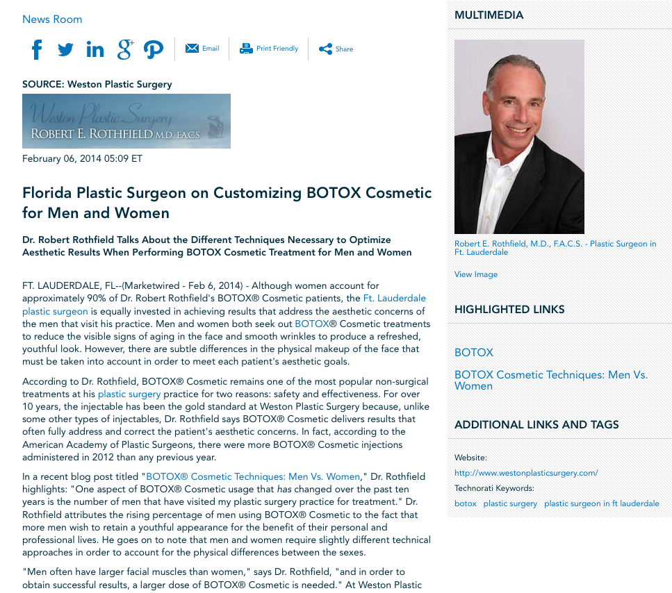 Florida Plastic Surgeon on Customizing BOTOX For Men and Women Weston Plastic Surgery