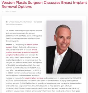 Weston Plastic Surgeon Robert Rothfield, MD Discusses Breast Implant Removal